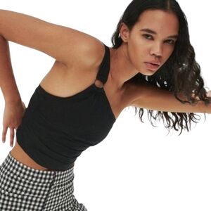 ZARA Black‎ Asymmetrical Pleated One Shoulder Crop Top Women's Sz XS NWT